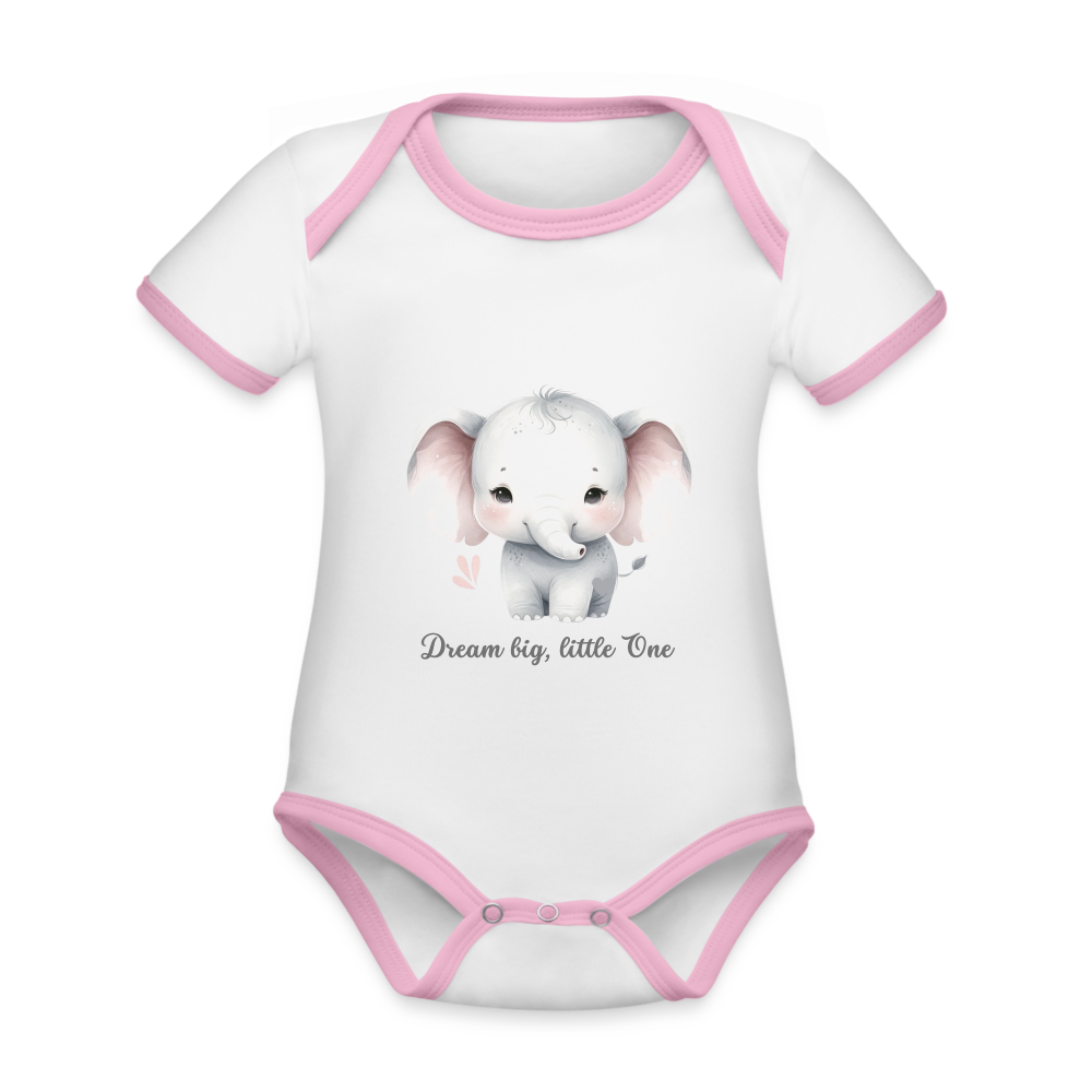 Baby Bio-Kurzarm-Kontrastbody - Dream big, little one - Weiß/Rose