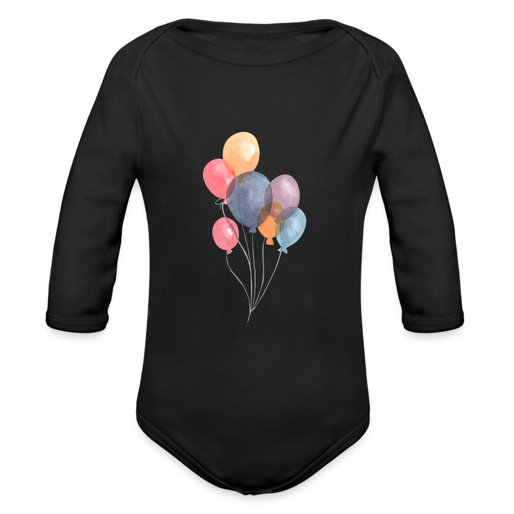 Baby Bio-Langarm-Body - Ballons - Schwarz