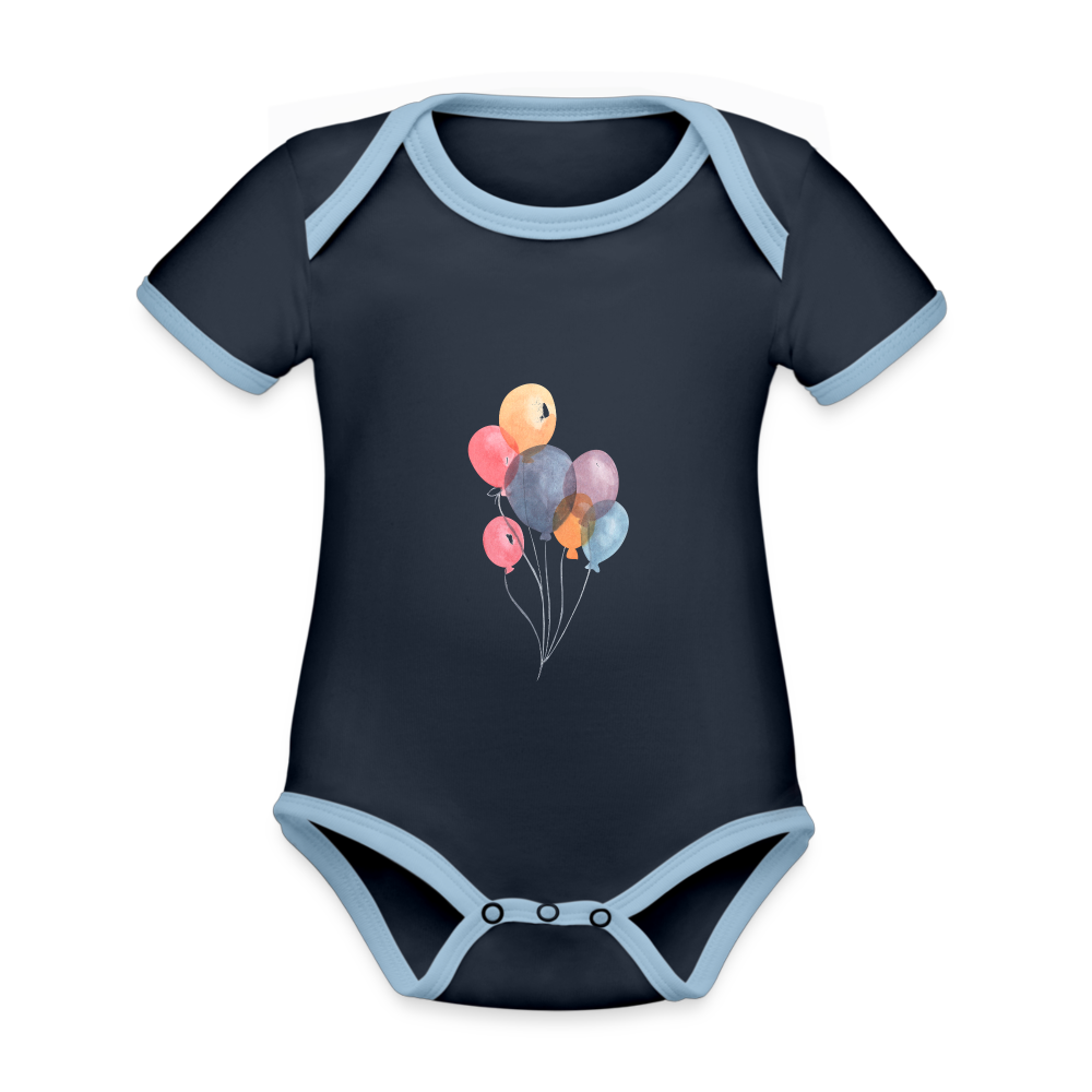 Baby Bio-Kurzarm-Kontrastbody - Ballons - Navy/Himmelblau