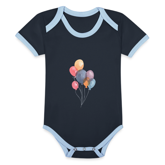 Baby Bio-Kurzarm-Kontrastbody - Ballons - Navy/Himmelblau