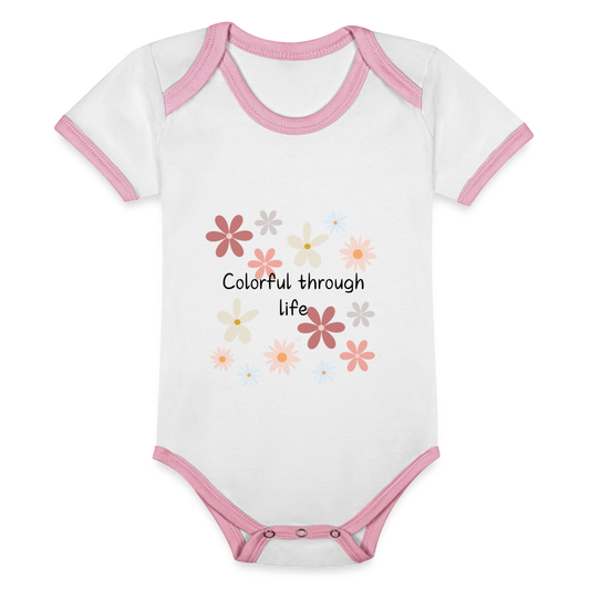 Baby Bio-Kurzarm-Kontrastbody - Colourful through life - Weiß/Rose