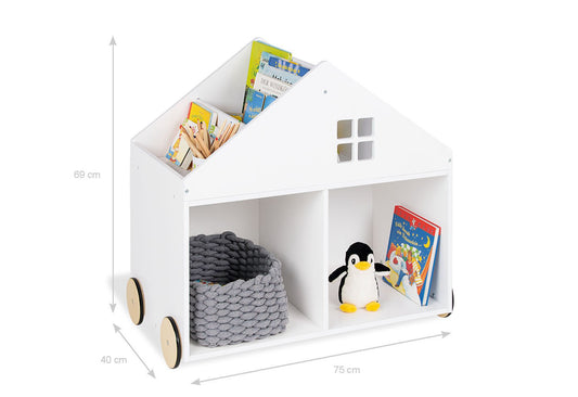 Children's bookcase on wheels 'Hus', white
