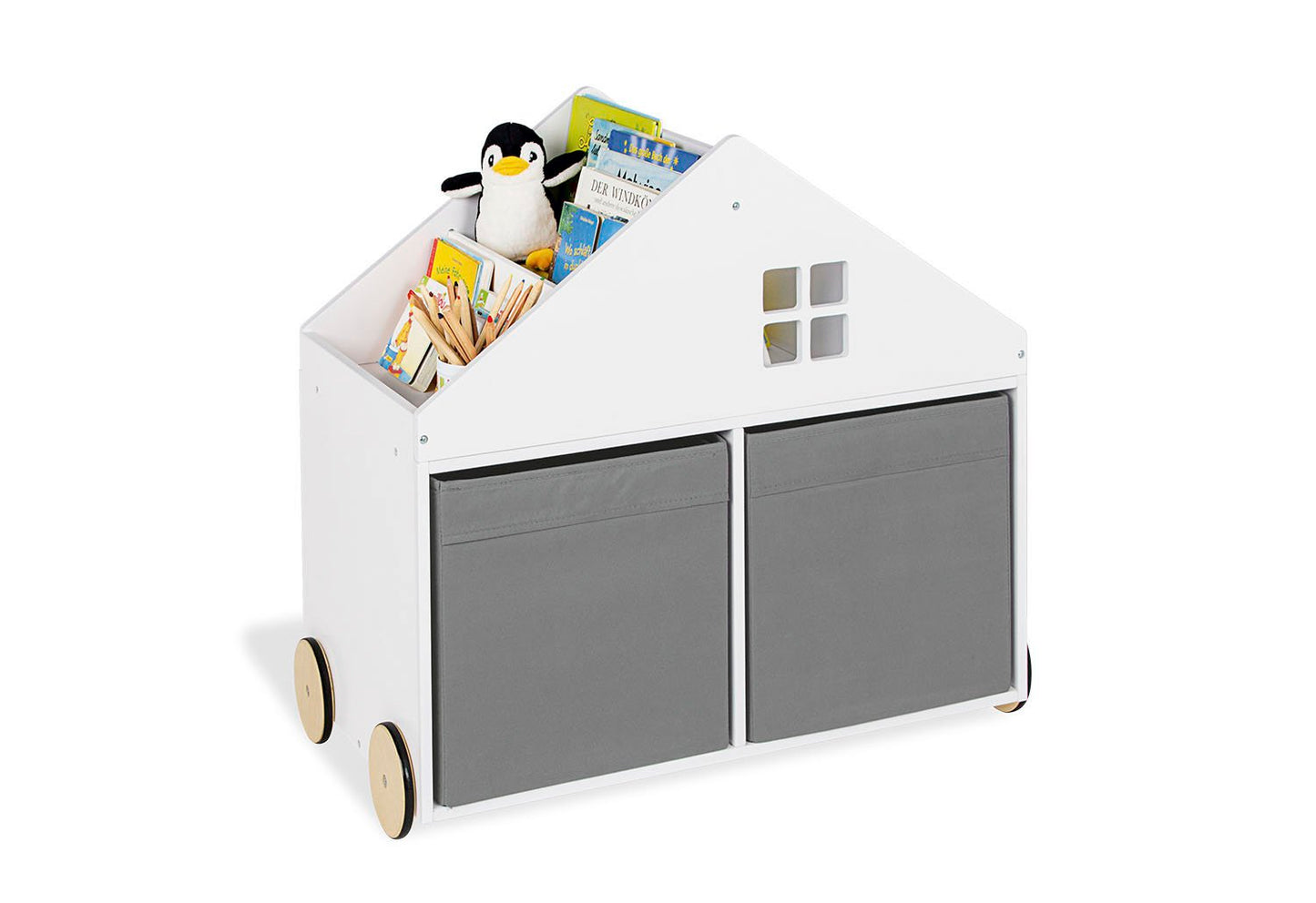 Children's bookcase on wheels 'Hus', white