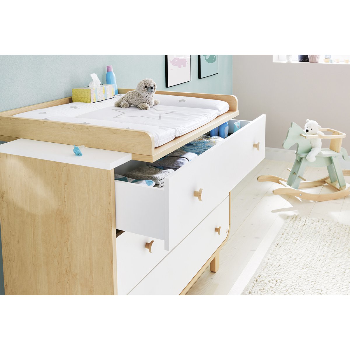 Children's room 'Round' wide, large, 3-part: cot, wide changing table, large wardrobe