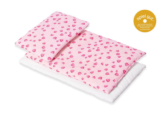 Bettwäsche-Set für Puppenbetten Herzchen, rosa, 3-teilig
