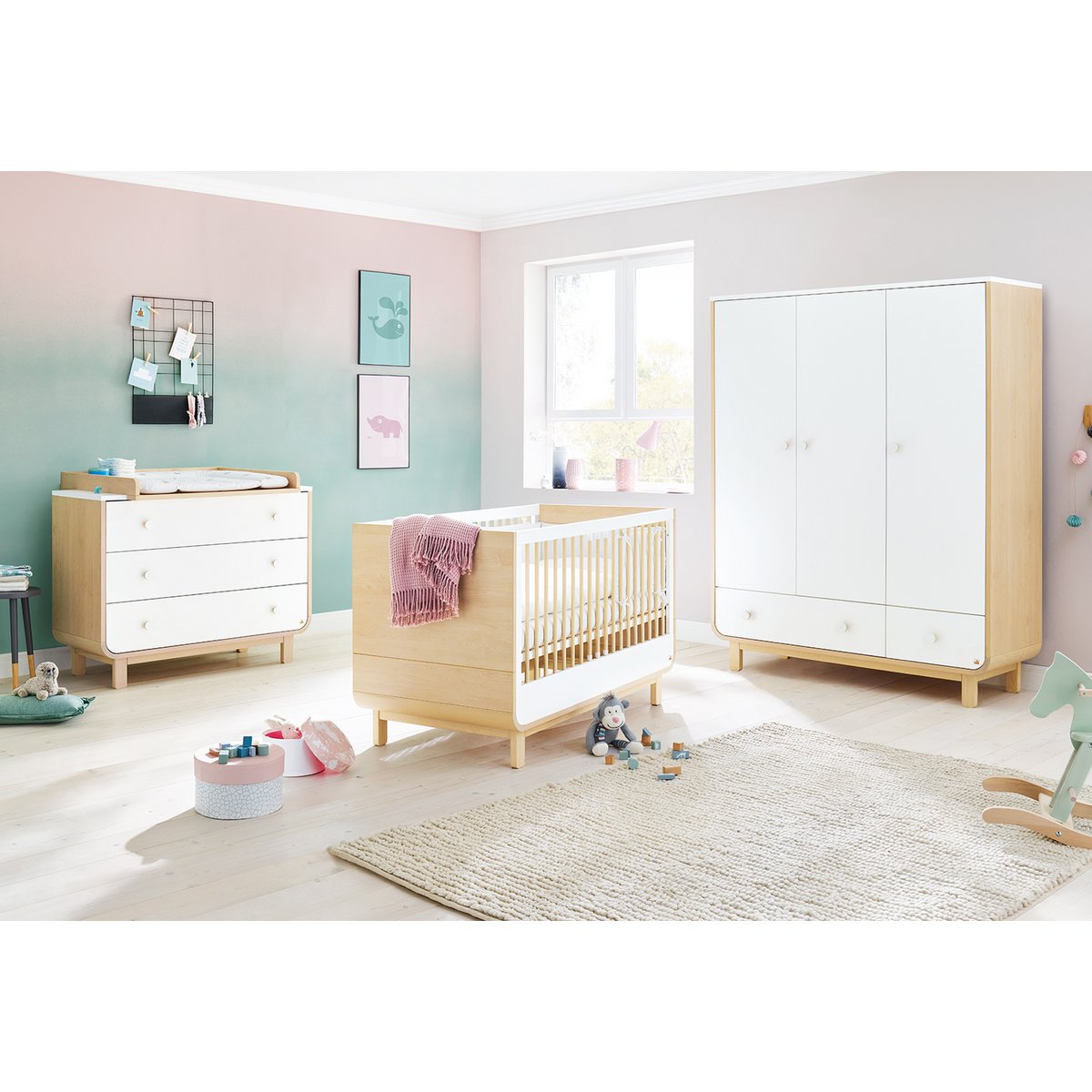 Children's room 'Round' wide, large, 3-part: cot, wide changing table, large wardrobe