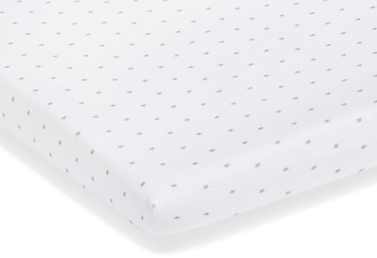 Spannbettlaken für Kinderbetten im Doppelpack 'Sternchen', Jersey, grau und uni, weiß