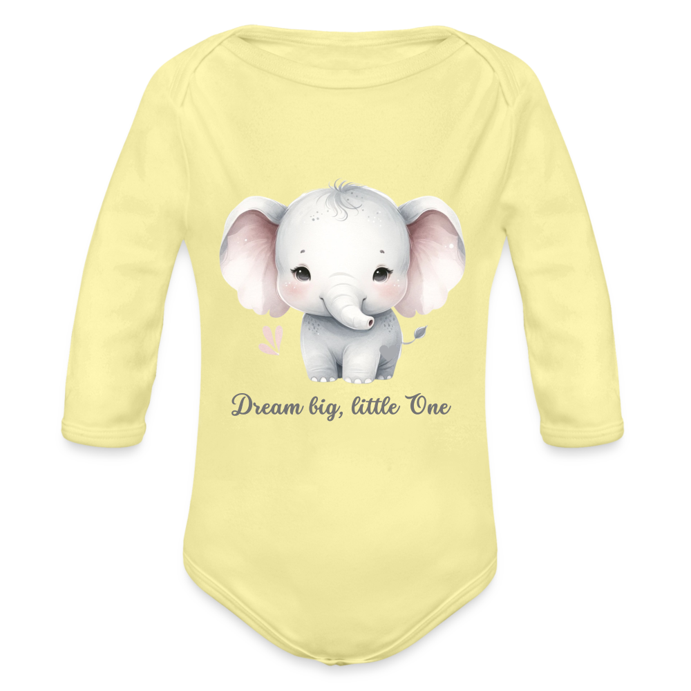 Baby Bio-Langarm-Body - Dream big, little one - Hellgelb