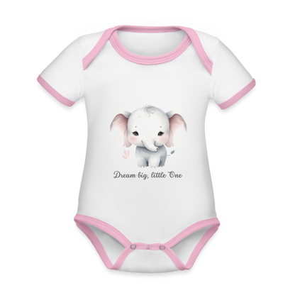 Baby Bio-Kurzarm-Kontrastbody - Dream big, little one - Weiß/Rose