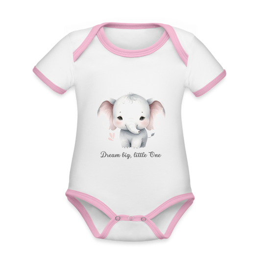 Baby Bio-Kurzarm-Kontrastbody - Dream big, little one - Weiß/Rose