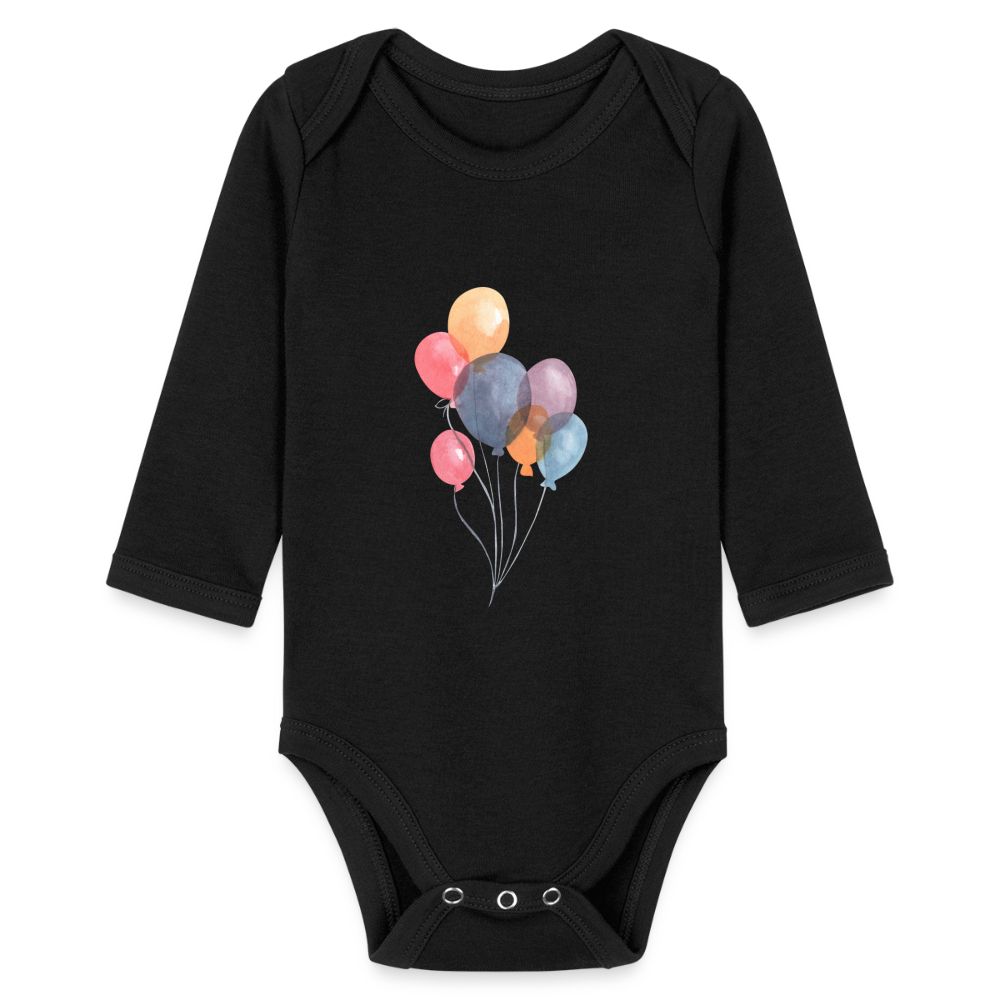 Baby Bio-Langarm-Body - Ballons - Schwarz