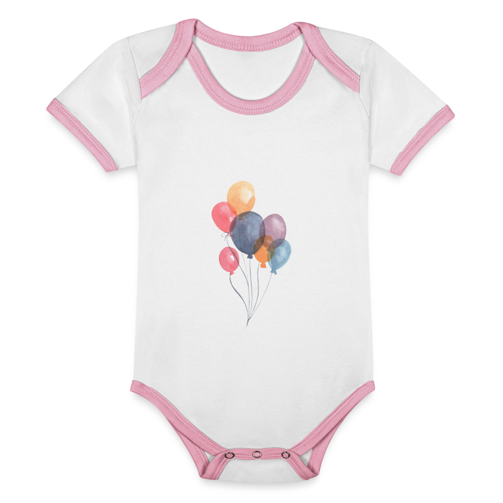 Baby Bio-Kurzarm-Kontrastbody - Ballons - Weiß/Rose