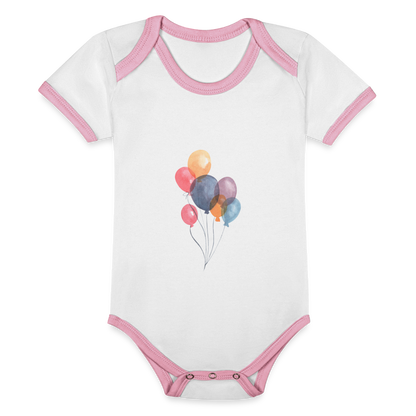 Baby Bio-Kurzarm-Kontrastbody - Ballons - Weiß/Rose