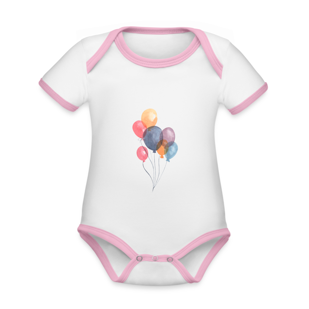 Baby Bio-Kurzarm-Kontrastbody - Ballons - Weiß/Rose