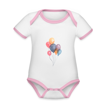 Baby Bio-Kurzarm-Kontrastbody - Ballons - Weiß/Rose