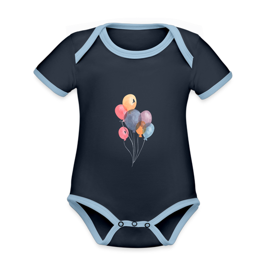 Baby Bio-Kurzarm-Kontrastbody - Ballons - Navy/Himmelblau