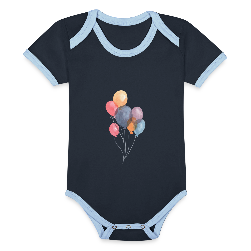 Baby Bio-Kurzarm-Kontrastbody - Ballons - Navy/Himmelblau