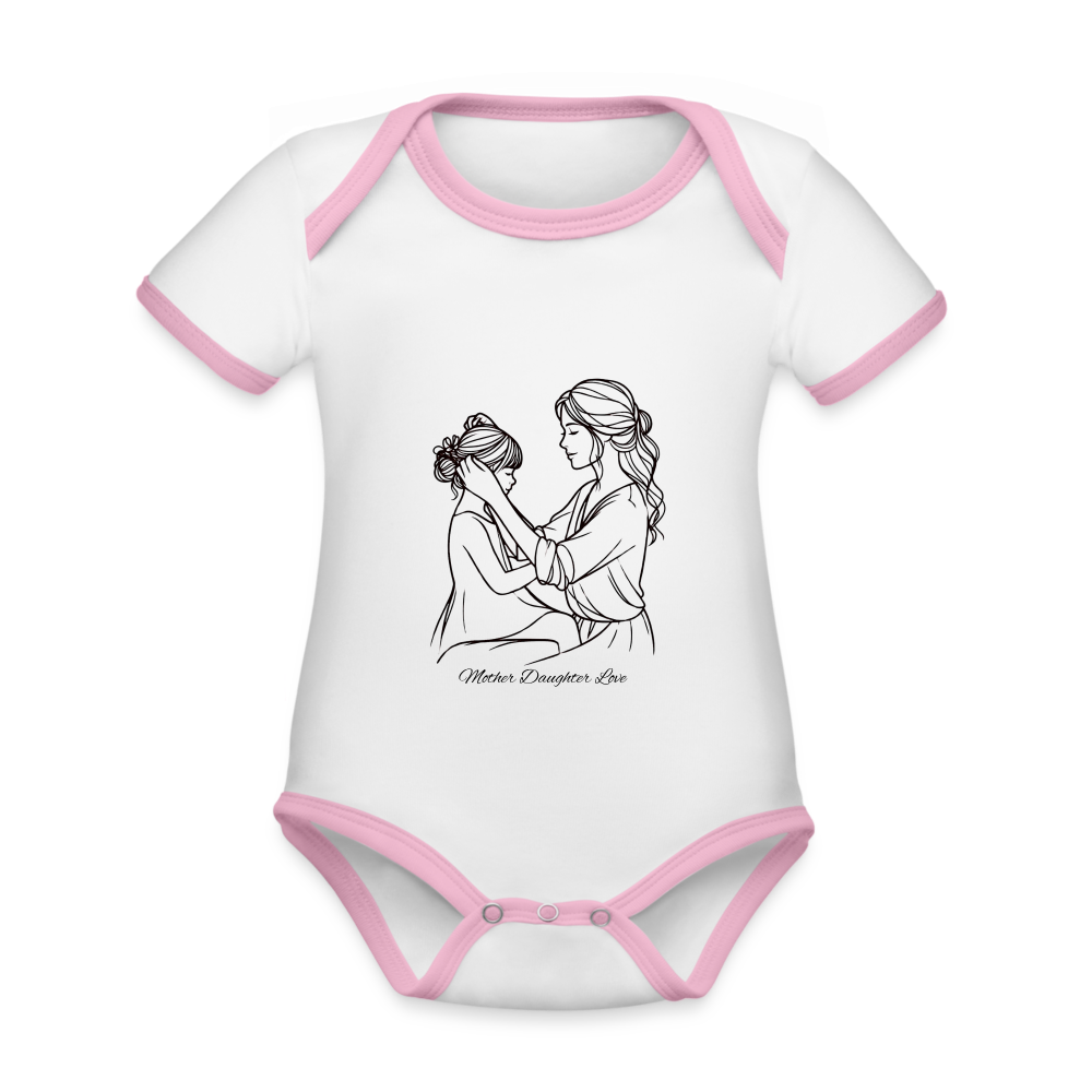 Baby Bio-Kurzarm-Kontrastbody - Mother Daughter Love - Weiß/Rose