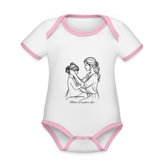 Baby Bio-Kurzarm-Kontrastbody - Mother Daughter Love - Weiß/Rose