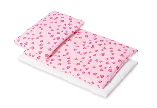 Bettwäsche-Set für Puppenbetten Herzchen, rosa, 3-teilig